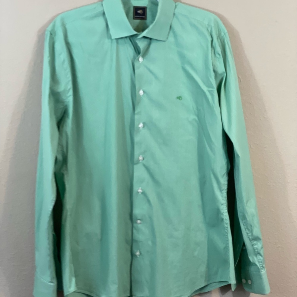 Mauro Boano green white‎ micro check long sleeve button up shirt, sz M, altered